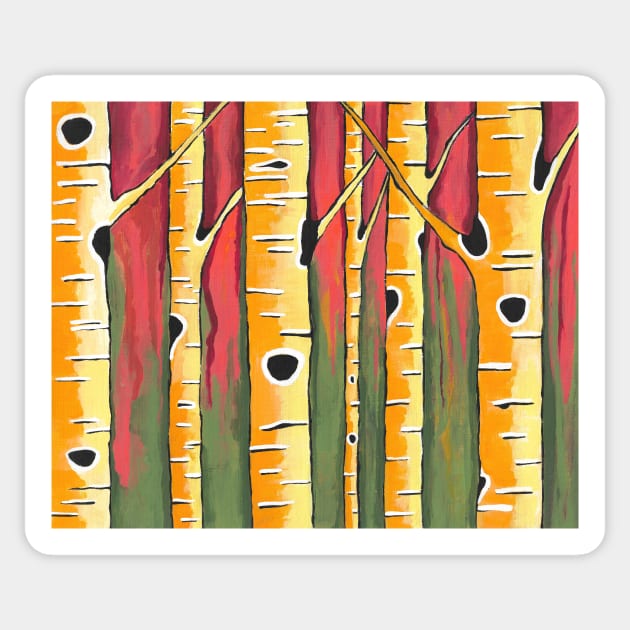 ORANGE Birch Trees Painting Sticker by SartorisArt1